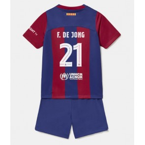 Barcelona Frenkie de Jong #21 Domaci Dres za Dječji 2023-24 Kratak Rukavima (+ kratke hlače)